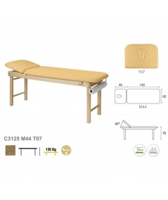 C-3125-M44 - Camilla fija madera altura fija 2 cuerpos respaldo corto con patas desmontables 62 X 188