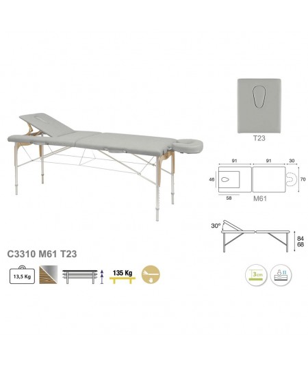 C-3310-M61- Camilla Plegable de Patas Mixtas (Aluminio y Madera)