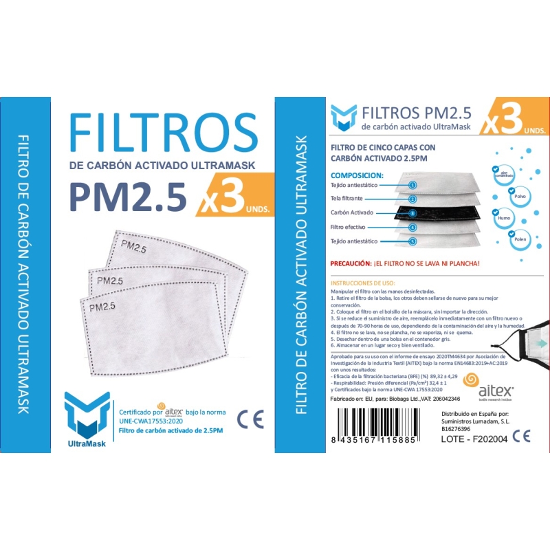 Filtros Ultramask Protector para Mascarilla Ultramask.- Pack 3 uds.