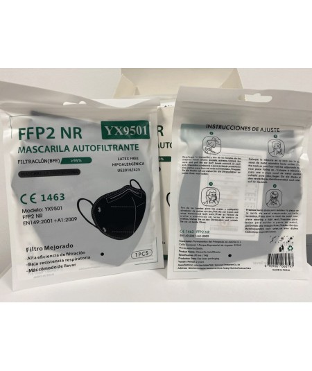 Mascarilla FFP2 individual YX9501. Color Negro
