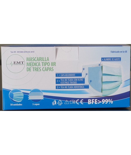 Mascarillas Quirurgicas Medica EMT Tipo II R. Caja 50 uds