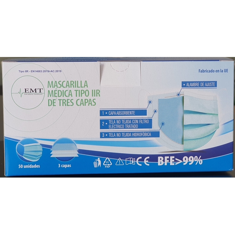 Comprar CAJA 50 MASCARILLAS QUIRURGICAS IIR